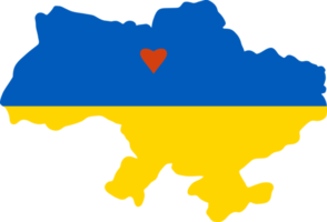 mapa de ucrania en colores amarillo-azul con corazón rojo donde la capital es Kyiv png