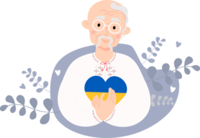 Elderly Ukrainian male Cossack with yellow-blue heart png