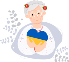 Elderly Ukrainian woman with yellow-blue heart png