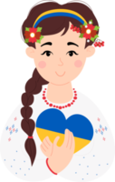 belle femme ukrainienne avec tresse et coeur jaune-bleu png