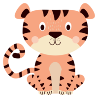 Cute Sitting tiger. Striped funny tiger character png