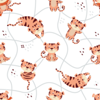 Seamless pattern with cute tigers png