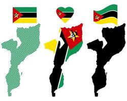 bandera de mapa y símbolo de mozambique en un fondo blanco vector