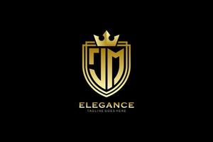 initial JM elegant luxury monogram logo or badge template with scrolls and royal crown - perfect for luxurious branding projects vector