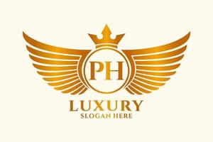 Luxury royal wing Letter PH crest Gold color Logo vector, Victory logo, crest logo, wing logo, vector logo template.