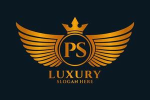 Luxury royal wing Letter PS crest Gold color Logo vector, Victory logo, crest logo, wing logo, vector logo template.