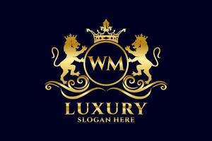 Initial WM Letter Lion Royal Luxury Logo template in vector art for luxurious branding projects and other vector illustration.