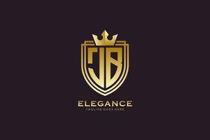 initial JB elegant luxury monogram logo or badge template with scrolls and royal crown - perfect for luxurious branding projects vector