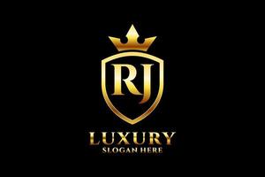 initial RJ elegant luxury monogram logo or badge template with scrolls and royal crown - perfect for luxurious branding projects vector