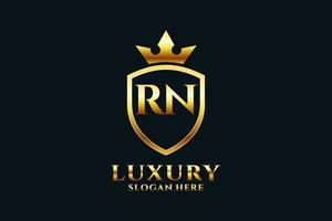 initial RN elegant luxury monogram logo or badge template with scrolls and royal crown - perfect for luxurious branding projects vector