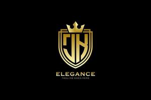 initial JK elegant luxury monogram logo or badge template with scrolls and royal crown - perfect for luxurious branding projects vector