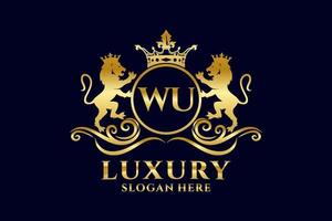 Initial WU Letter Lion Royal Luxury Logo template in vector art for luxurious branding projects and other vector illustration.