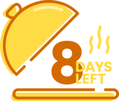 8 Tage verbleibendes Countdown-Gerichtssymbol für die Eröffnung des Café-Restaurants und ein neues Menü png