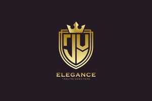 initial JV elegant luxury monogram logo or badge template with scrolls and royal crown - perfect for luxurious branding projects vector