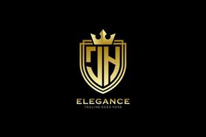 initial JH elegant luxury monogram logo or badge template with scrolls and royal crown - perfect for luxurious branding projects vector