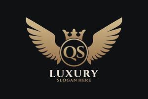 Luxury royal wing Letter QS crest Gold color Logo vector, Victory logo, crest logo, wing logo, vector logo template.