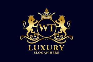 Initial WT Letter Lion Royal Luxury Logo template in vector art for luxurious branding projects and other vector illustration.