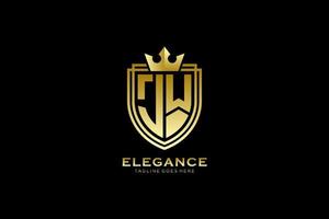 initial JW elegant luxury monogram logo or badge template with scrolls and royal crown - perfect for luxurious branding projects vector