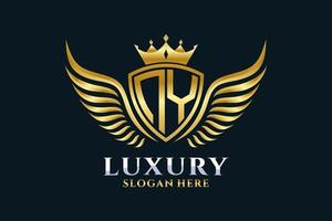 Luxury royal wing Letter NY crest Gold color Logo vector, Victory logo, crest logo, wing logo, vector logo template.