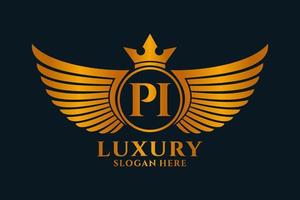 Luxury royal wing Letter PI crest Gold color Logo vector, Victory logo, crest logo, wing logo, vector logo template.