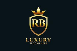 initial RB elegant luxury monogram logo or badge template with scrolls and royal crown - perfect for luxurious branding projects vector