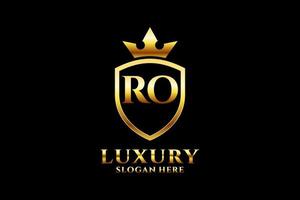 initial RO elegant luxury monogram logo or badge template with scrolls and royal crown - perfect for luxurious branding projects vector