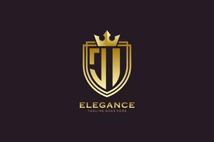 initial JI elegant luxury monogram logo or badge template with scrolls and royal crown - perfect for luxurious branding projects vector