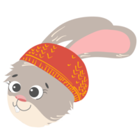 tête d'un lapin gris dans un bonnet rouge png