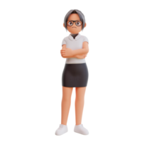 Young businesswoman expressing negative emotions displeased 3d cartoon illustration png