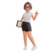 jeune femme d'affaires pointant vers le haut illustration de dessin animé 3d png