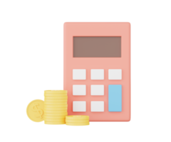 calcolatrice con monete. finanziario icona. calcolatore finanziario rischio. 3d interpretazione png