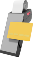 POS terminal icon with credit card and check. Modern cashless payment machine. NFC payment device. PNG transparent background. 3D rendering.