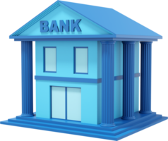 Blue bank building with columns. PNG transparent background. 3d rendering.