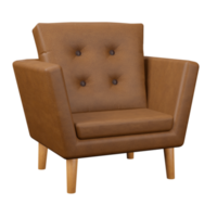 Marrone pelle poltrona posto a sedere con di legno gamba 3d interpretazione moderno interno design per vivente camera png