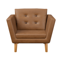 poltrona de couro marrom com perna de madeira 3d renderizando design de interiores moderno para sala de estar png