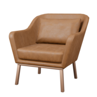 almofada macia de poltrona de couro marrom com perna de metal 3d renderizando design de interiores moderno para sala de estar png