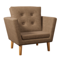 Marrone tessuto poltrona posto a sedere con di legno gamba 3d interpretazione moderno interno design per vivente camera png