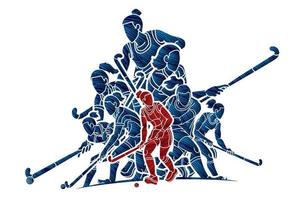 Group of Field Hockey Sport Woman Players Action vector