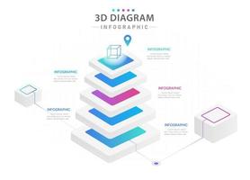 plantilla infográfica para negocios. Diagrama de mapa mental de nivel moderno 3d de 5 pasos con estilo futurista, infografía vectorial de presentación. vector