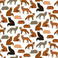 Foxes in different poses. Seamless pattern of foxes with shadow. Vector illustration