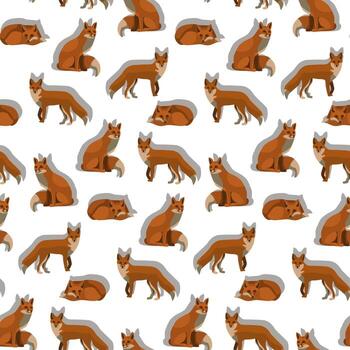 zorros en diferentes poses. patrón sin costuras de zorros con sombra. ilustración vectorial vector