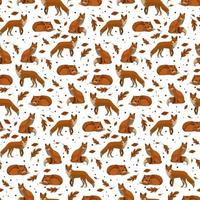 Foxes in different poses. Seamless pattern of foxes with shadow. Vector illustration