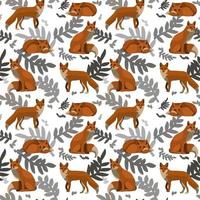 Foxes in different poses. Seamless pattern of foxes with shadow. Vector illustration