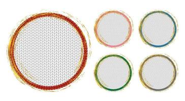 Circle Christmas frames with gold borders. Knit texture background. Round labels for sale banner vector