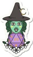 sticker of a half orc witch with natural twenty dice roll vector