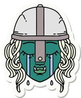 sticker of a crying orc fighter character face vector