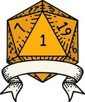 estilo de tatuaje retro natural uno d20 tirada de dados vector