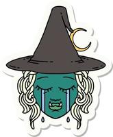 sticker of a crying half orc witch character face vector