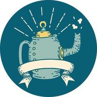 icon of a tattoo style old coffee pot steaming vector