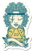 sticker of a human barbarian with natural twenty dice roll vector